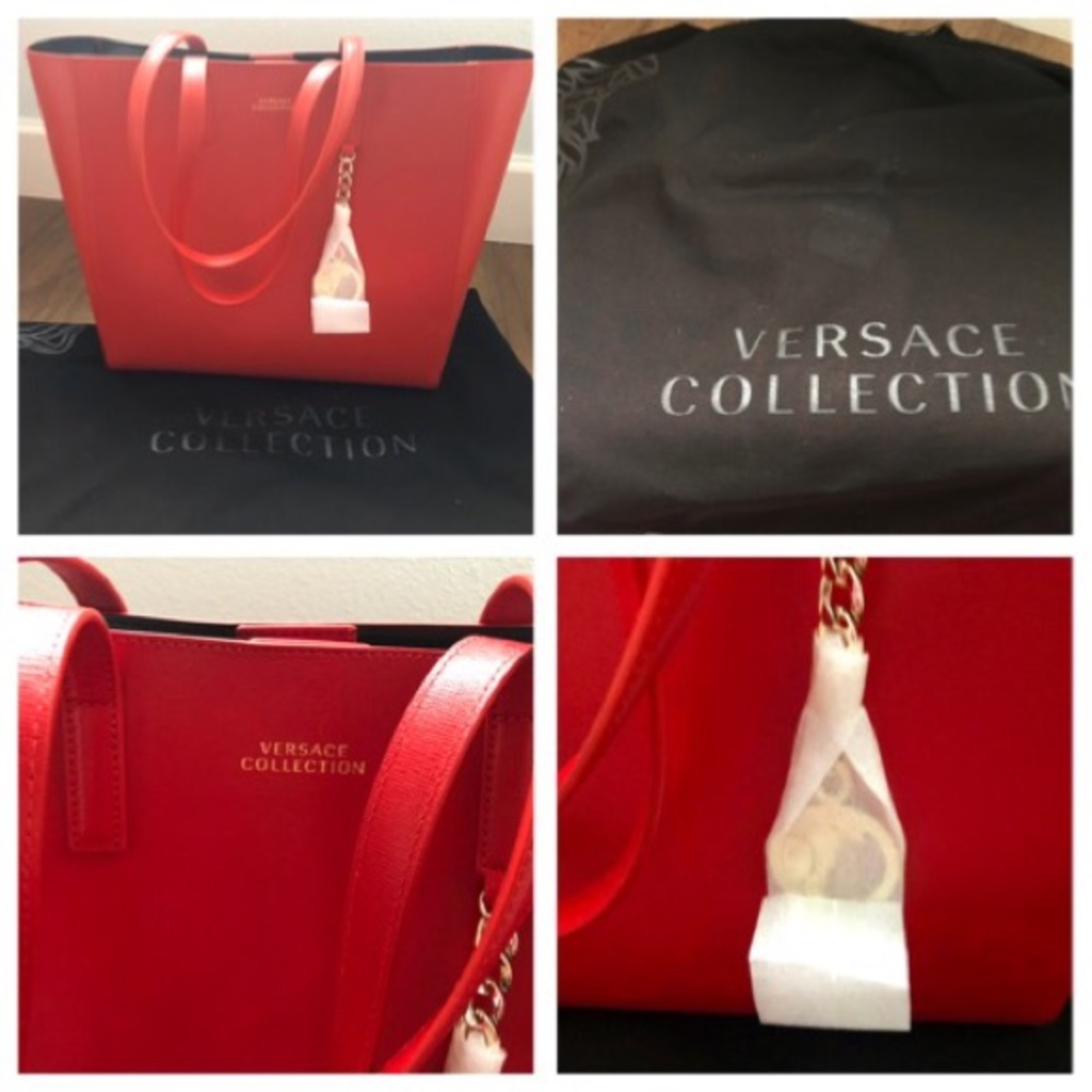 VERSACE Collection-AUTHENTIC (NWT) Large Red Saffiano Leather TOTE - Picture 2 of 8